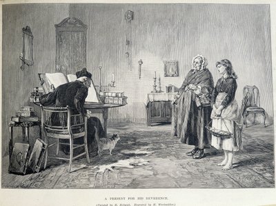 Två irländska kvinnor ger en present till en religiös. Gravyr av H. Werdmuller efter målningen av H. Helmick på 1800-talet. av Howard Helmick