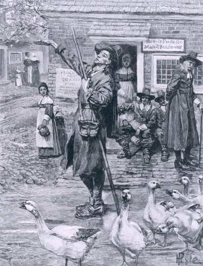 En Quaker Exhorter i New England, illustration från "The Second Generation of Englishmen in America" av Thomas Wentworth Higginson, pub. i Harper
