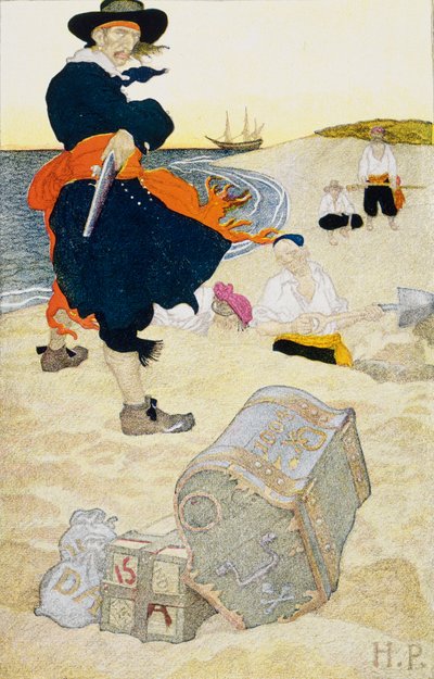 Buried Treasure, tidigt 1900-tal (bokillustration) av Howard Pyle