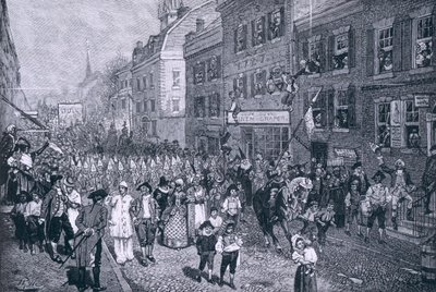 Karneval i Philadelphia, illustration från "Slaget vid Monmouth Court House" av Benson J. Lossing, pub. i Harper