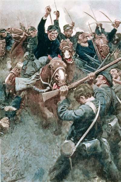 Jacksons brigad som står som en stenmur innan den federala attacken på Bull Run, illustration från "Non-Combatants" av Robert W. Chambers, pub. i Harper