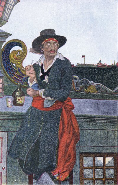 Kidd on the deck of the Adventure Galley, från Howard Pyles Book of Pirates publicerad av Harper & Bros, 1921 av Howard Pyle