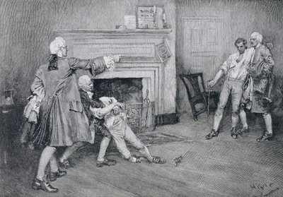 Möte av kapten Tollemache och kapten Pennington på "The City Arms", illustration från "Old New York Taverns" av John Austin Stevens, pub. i Harper