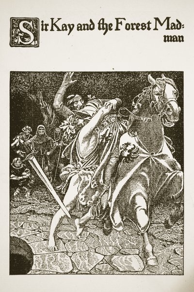 Sir Kay and the Forest Madman, illustration från "The Story of the Champions of the Round Table" av Howard Pyle