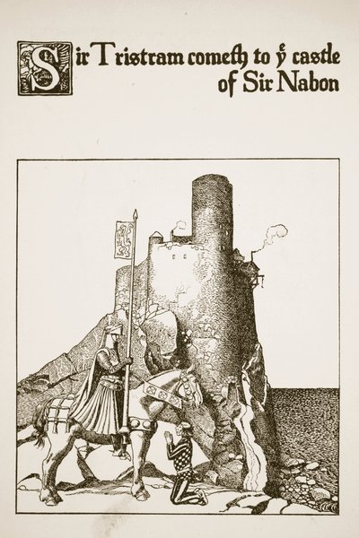 Sir Tristram kommer till Sir Nabons slott, illustration från "The Story of the Champions of the Round Table" av Howard Pyle
