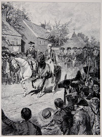 Civilprocessionen ledd av general Washington och guvernör Clinton av Howard Pyle