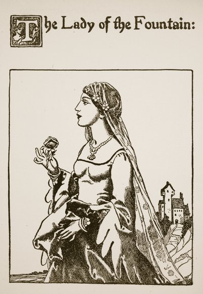 The Lady of the Fountain, illustration från The Story of Sir Launcelot and his Companions, 1907 av Howard Pyle