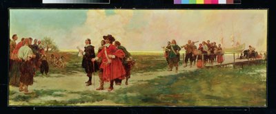 The Landing of Carteret i New Jersey (olja på duk) av Howard Pyle