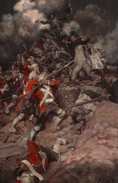 De klättrade upp på bröstvärnet och kastade sig över krönet, pell mell, på britterna av Howard Pyle