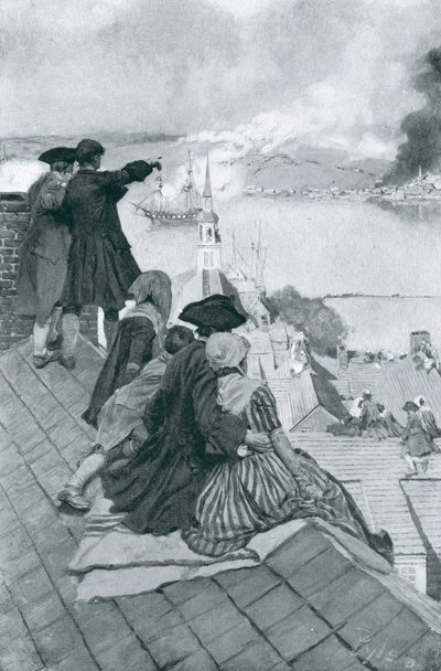 Titta på kampen vid Bunker Hill, illustration från "Colonies and Nation" av Woodrow Wilson, pub. i Harper