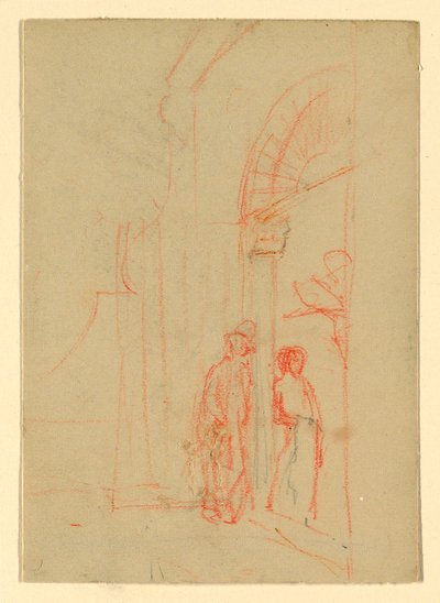 Teckning, Skiss: Vid en port, möjligen 1888 av Howard Russell Butler