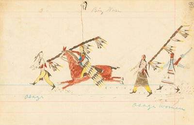 Osage, Big Nose, Osage Women, 1874-75 (penna, bläck och wc på huvudbokpapper) av Howling Wolf