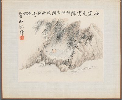 Album med landskapsmålningar som illustrerar gamla dikter: A Man Lies in a Bamboo Grove, 1700-talet. av Hua Yan