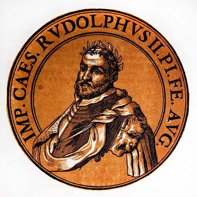 Medaljongporträtt av Rudolf II, den helige romerske kejsaren av Hubert (after) Goltzius