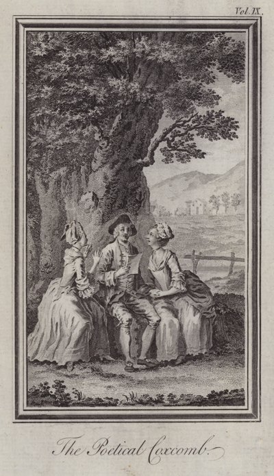 The Poetical Coxcomb (gravyr) av Hubert (after) Gravelot