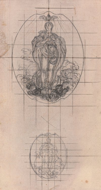 Design för en medalj: Figure of the Virgin av Hubert Francois Gravelot