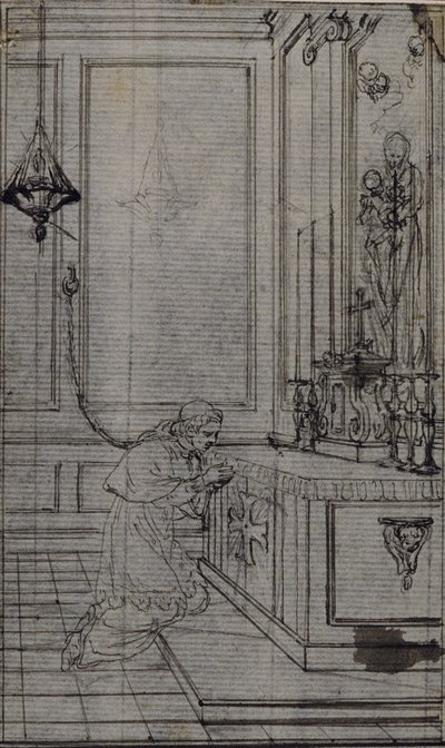 Studie till vinjett i Abbé Dinouarts "Vie du Venerable don Juan de Palafox", s. 256 av Hubert Francois Gravelot