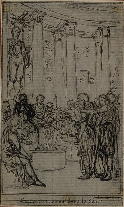 Studie till en illustration i Tacitus "Tiberius, eller de sex första böckerna i Annalerna", Bok V, Vol. 3, 1:a studien av Hubert Francois Gravelot