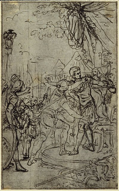 Studie till en illustration i Tacitus "Tiberius, eller de sex första böckerna i Annalerna" Bok I, Vol. 1, 3:e studien av Hubert Francois Gravelot