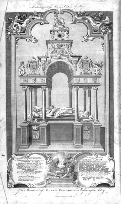 Drottning Elizabeths monument i Westminster Abbey, illustration från Rapins 