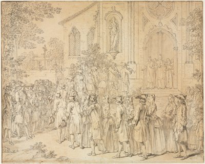 En procession som går in i en kyrka, 1700-talet. av Hubert François Bourguignon Gravelot