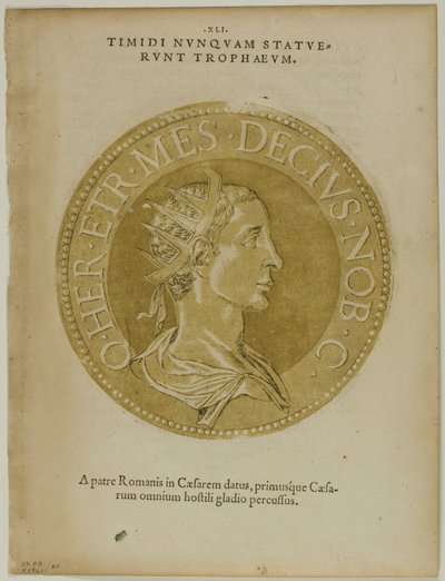 Kejsar Decius från Icones Imperatorum Romanorum, plansch 60 från Träsnitt ur böcker från 1500-talet av Hubert Goltzius