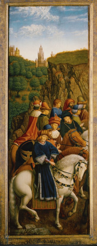 De rättvisa domarna, nedre vänstra panelen på Gents altartavla av Hubert & Jan van (1390 1441) (after) Eyck