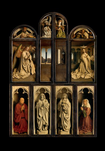 Exteriör av vänster och höger paneler på The Gent altartavla av Hubert & Jan van (1390 1441) Eyck