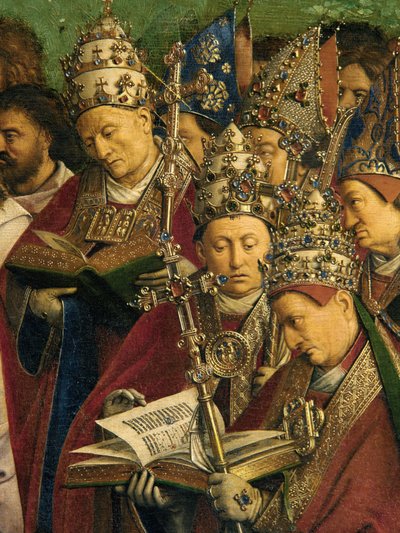Tillbedjan av det mystiska lammet, från Gents altartavla, detalj på nedre halvan av centralpanelen av Hubert & Jan van (1390 1441) Eyck
