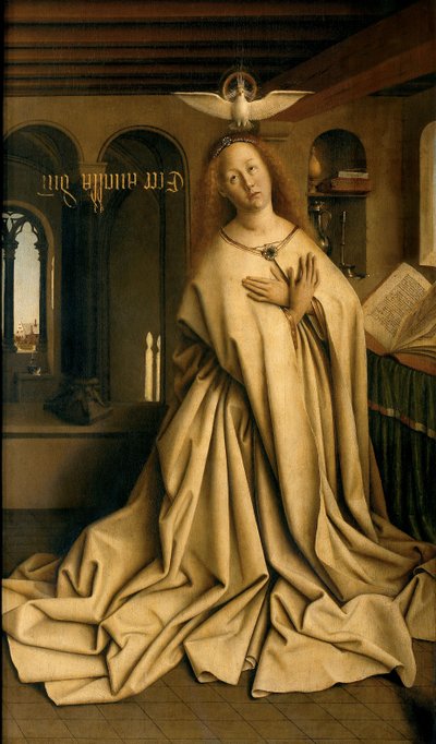 Virgin Annunciate, från utsidan av den högra panelen på Gents altartavla av Hubert & Jan van (1390 1441) Eyck