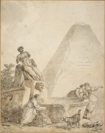 En romersk Capriccio med pyramiden av Gaius Cestius av Hubert Robert