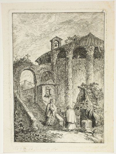 Ancient Temple, tallrik fem från Evenings in Rome av Hubert Robert