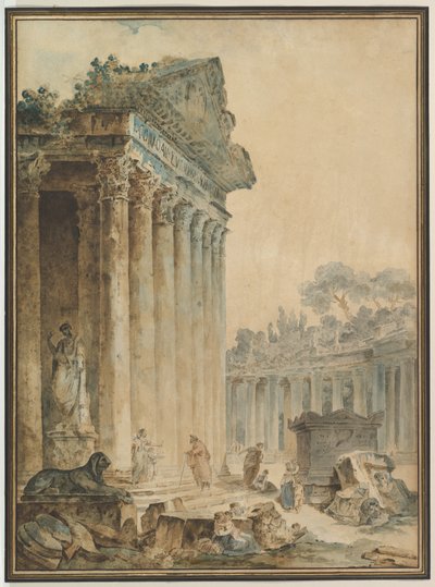 Capriccio med ett forntida tempel av Hubert Robert