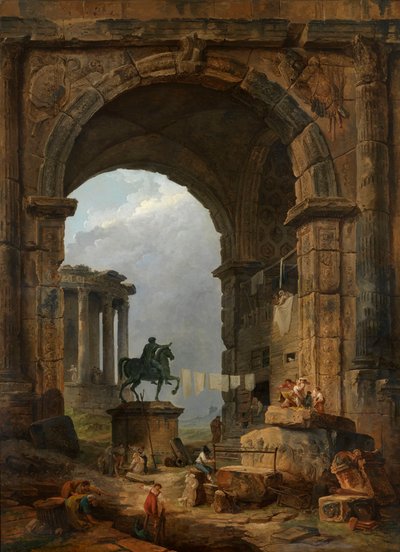 Caprice antik med statyn av Marcus Aurelius. av Hubert Robert