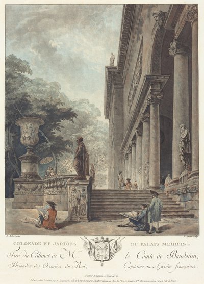 Kolonnad och trädgårdar vid Medicipalatset av Hubert Robert