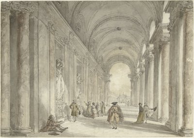 Kolonnaden av kasinot i Villa Albani, i Rom Utsikt i pelargången framför kasinot i Villa Albani i Rom av Hubert Robert