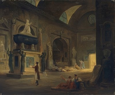 Ett rum i Museum of Monuments. Omkring 1800 av Hubert Robert