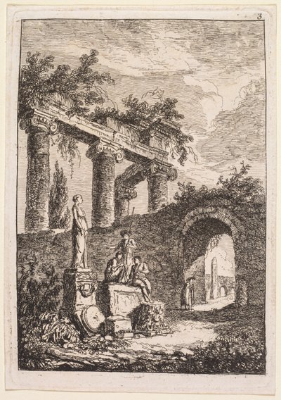 Kvällar i Rom: Statyn framför ruiner av Hubert Robert