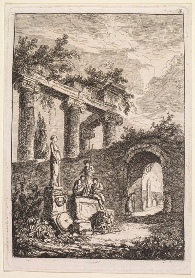 Kvällar i Rom: Statyn framför ruiner, 1763-1764. av Hubert Robert