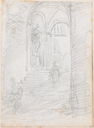 Figurer på en monumental interiörtrappa [recto] av Hubert Robert