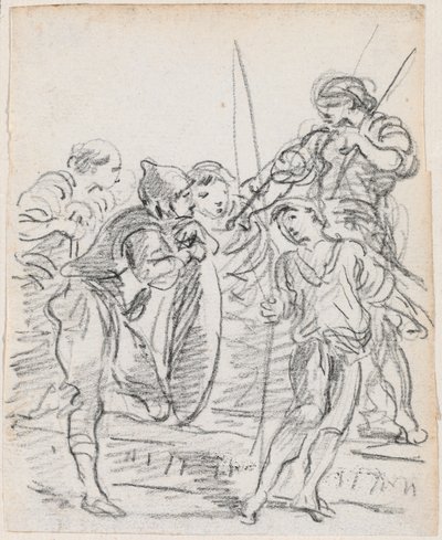Grupp av mansfigurer som samtalar av Hubert Robert