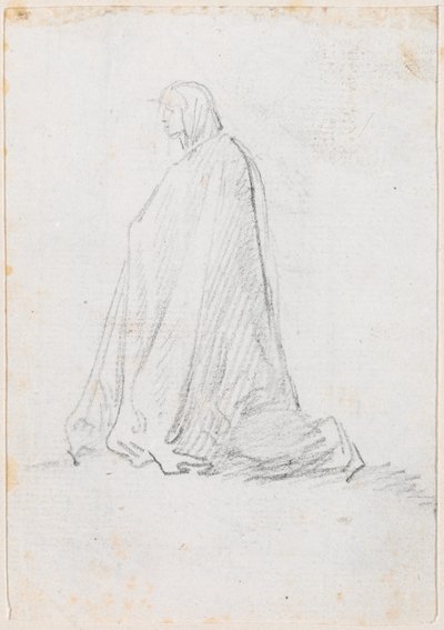 Knästående figur i en huvrock [verso] av Hubert Robert