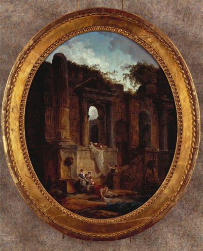 Landskap med ruiner (olja på duk) av Hubert Robert