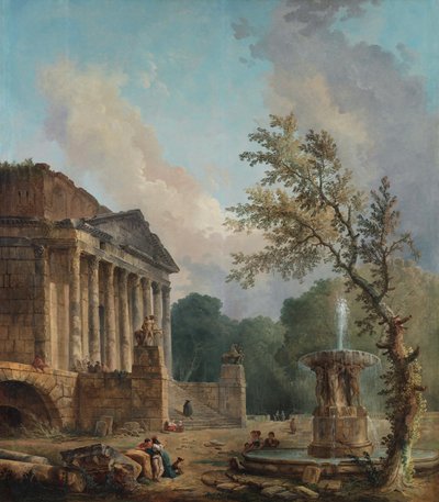 Landskap med ruiner av ett romerskt tempel av Hubert Robert