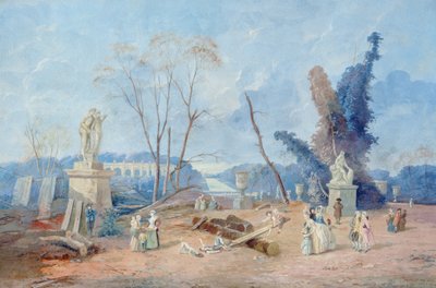 The Versailles Green Carpet (gouache & wc på papper) av Hubert Robert