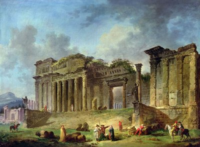 Man som skissar ruinerna av ett klassiskt tempel (olja på duk) av Hubert Robert