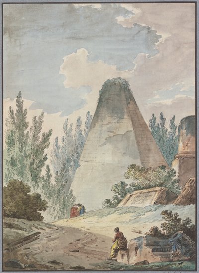 Pyramid med avbruten topp i ett forntida ruinlandskap av Hubert Robert