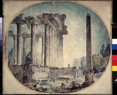 ""Ancient Ruins and Obelisk"" Akvarell av Hubert Robert (1733-1808) 1776 State A. Pushkin Museum of Fine Arts, Moskva, Ryssland av Hubert Robert