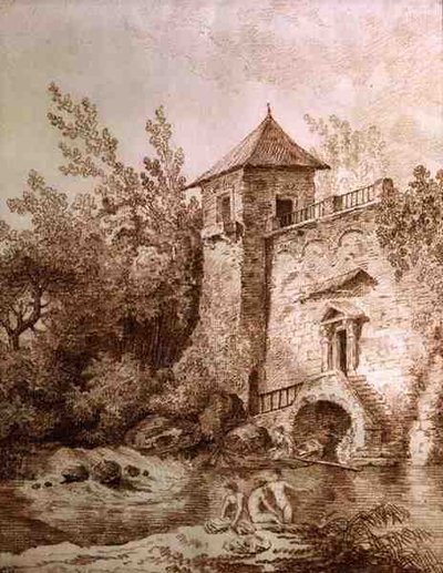 The Bathers (sanguine på papper) av Hubert Robert