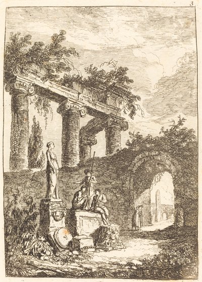Statyn före ruinerna av Hubert Robert